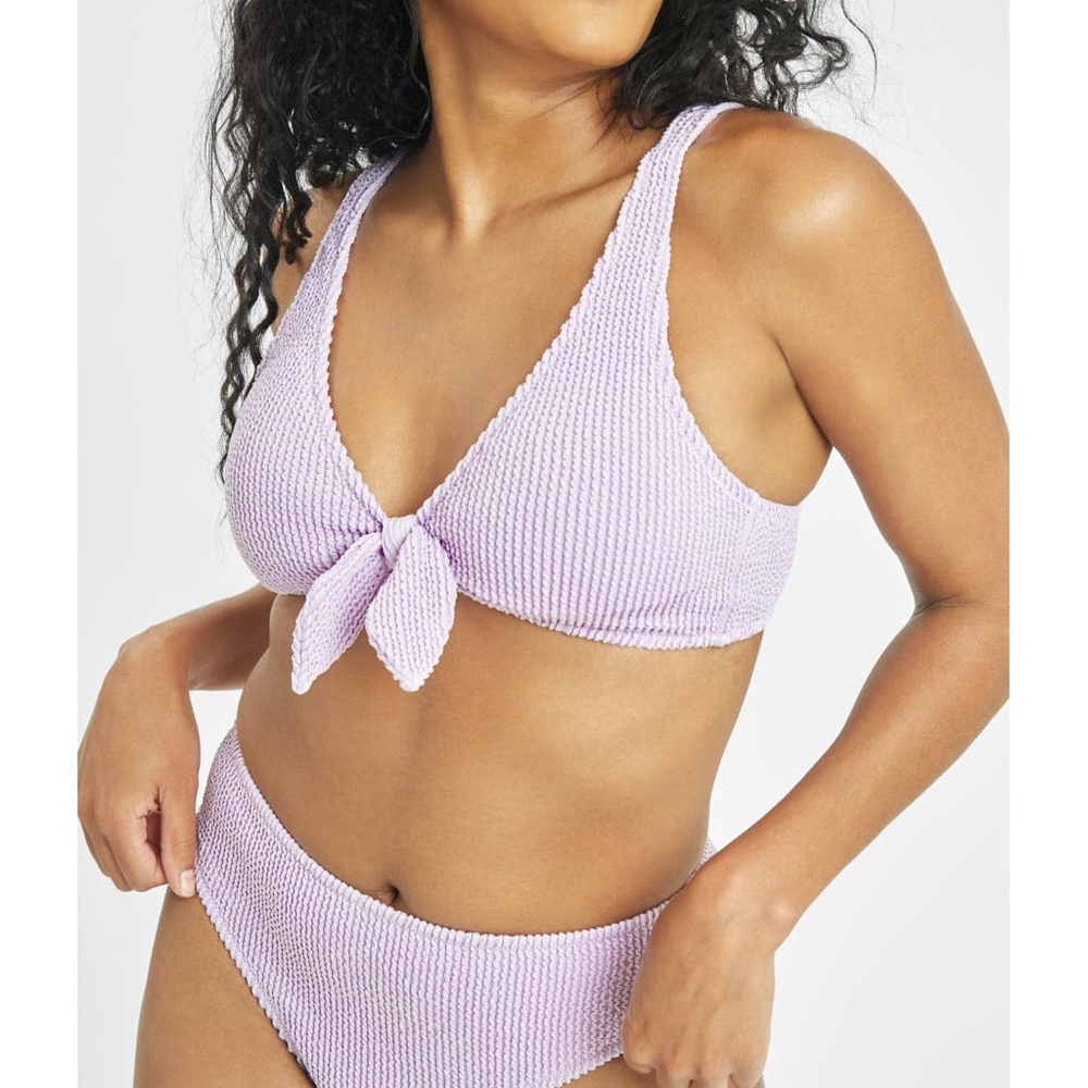 Lively Ruched Plunge Bralette & High Waist Swimsuit Bikini Lilac Size M NWOT - Picture 15 of 16